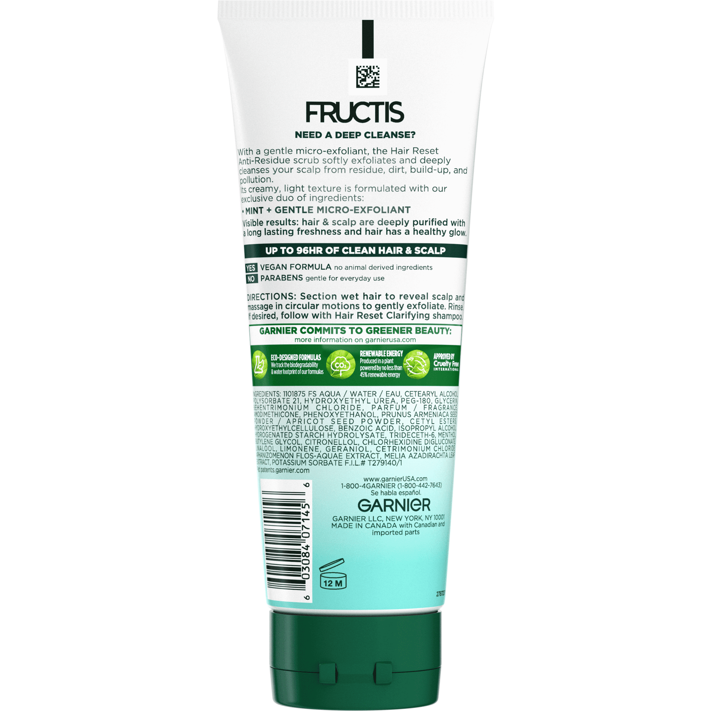 Garnier Fructis Pure Clean Hair Reset Suave Exfoliante Antiresiduos, 6.8 fl oz